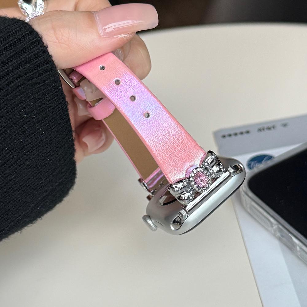 Watch Strap for Apple Watch Series 10 9 8 7 SE 6 5 4 3 2 1 42mm 41mm 40mm 38mm Leather Band Butterfly Joint Rhinestones Decor