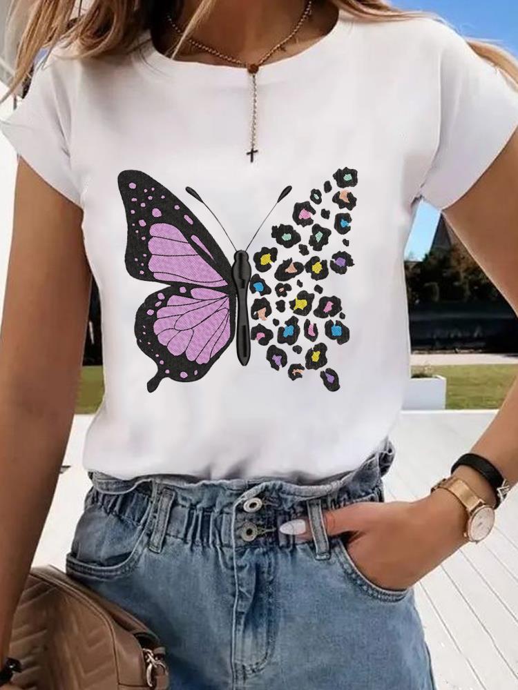 (Asian Size) style butterfly Clothing Graphic Tee Women's Top Print O-neck Fashion Female Casual T Short Sleeve T-shirts