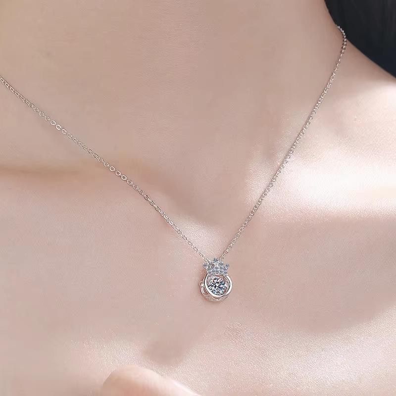 Mo Sangshi Fashion S925 Sterling Silver Necklace Smart Crown Beating Heart Qixi Valentine's Day Gift Wedding