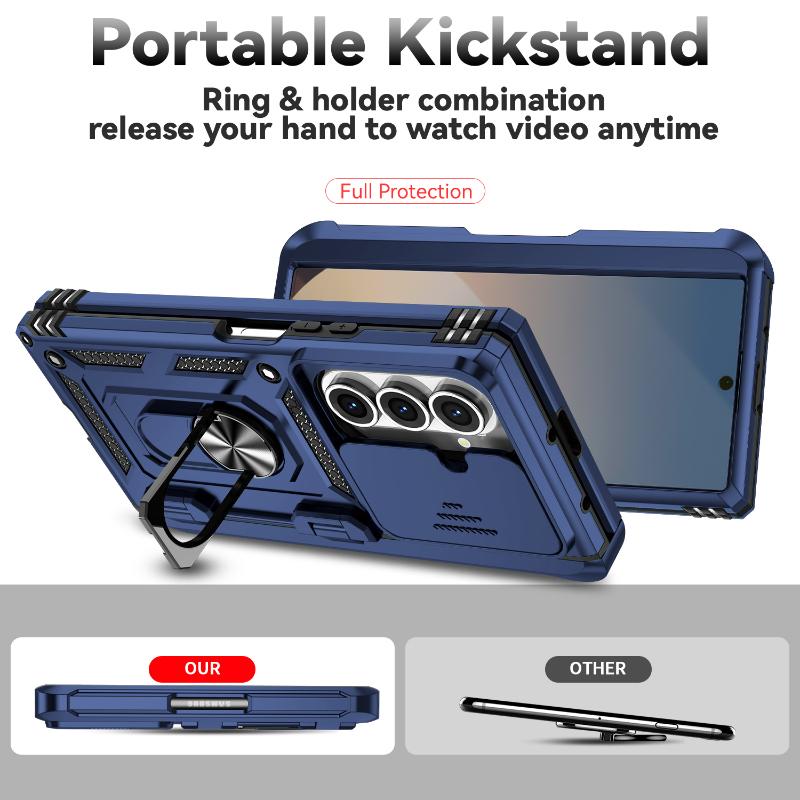 360 ° Rotat Metal Car Bracket Ring Soft TPU+Hard PC Solid Color Armor Phone Case For Samsung Galaxy Z Fold 7 6 5 4 Bumper Cover