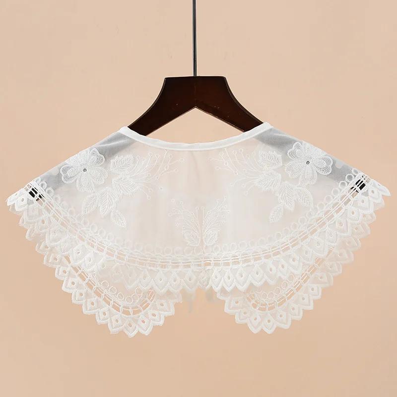 Korean Women Lace Fake Collar Shawl Wrap Embroidery Shirt Detachable Collars Removable Blouse Doll False Collar Decorative