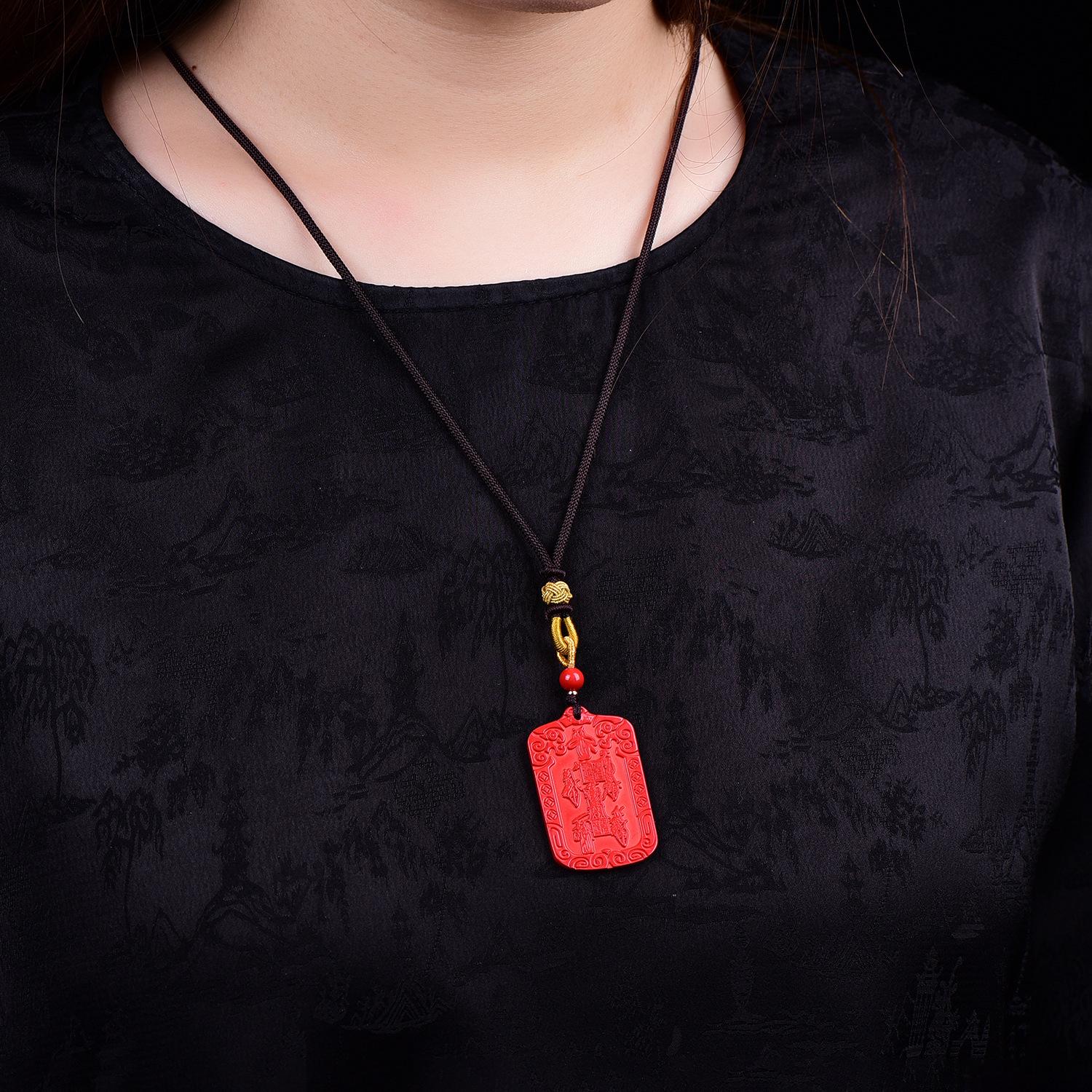 Cinnabar Wealth God Pendant Necklace for Men and Women High Content Authentic Cinnabar (Approx. 80%)
