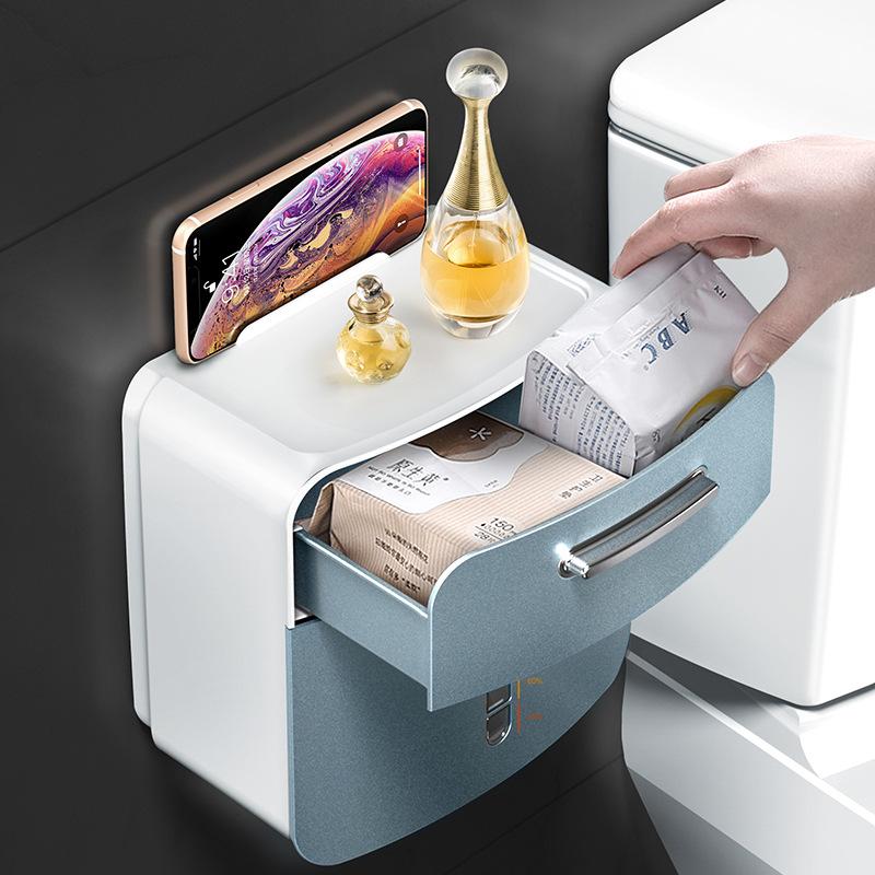 New Toilet Tissue Box Waterproof Bathroom Toilet Hole-free Wall-hanging Multifunctional Toilet Roll Paper Drawer