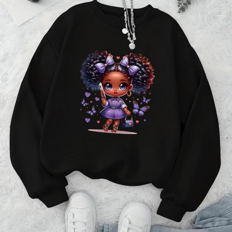 Women s Vibrant Printed Crew Neck Hoodie, Bright Pattern & Soft , Friend Meetups & Shopping XXL чёрный