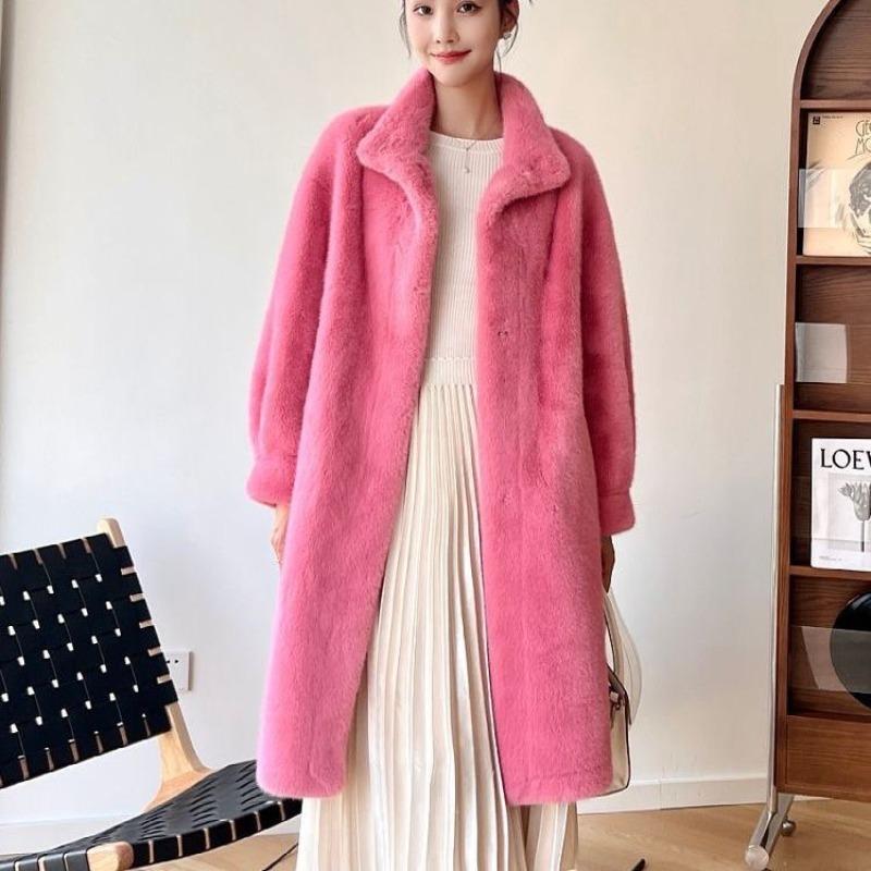 Fashion winter new stand-up collar thickened long imitation mink velvet coat fur coat women