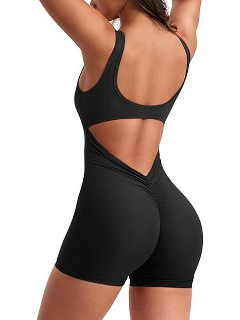 Sportlicher rückenfreier V-Ausschnitt Quick-Dry Einteiler - Damen Sexy Träger-Shorts