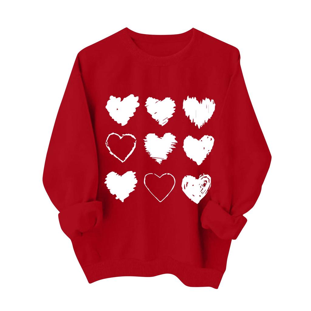 Damen Casual Fashion Valentinstag Print Langarm O-Ausschnitt Sweatshirts Pullover Top