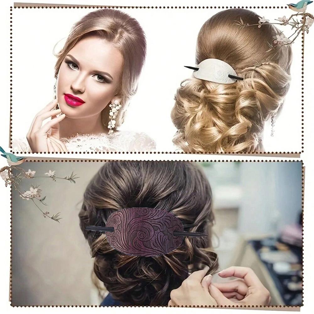 1pc Faux Leather Stick Hair Slide Oval Shape Ponytail Holders Hair Pins Hair Tie Hair Barrette Hair Sticks