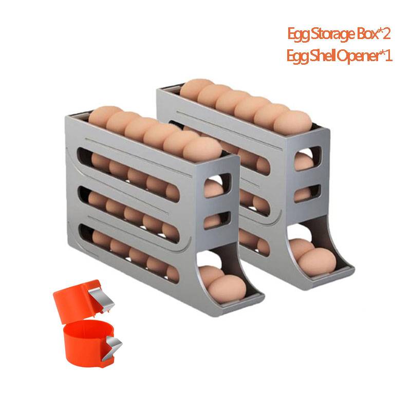 4 Layers Automatic Rolling Egg Holder Refrigerator Egg Storagebox Large Capacity Space Saving Kitchen Refrigerator Egg Dispenser