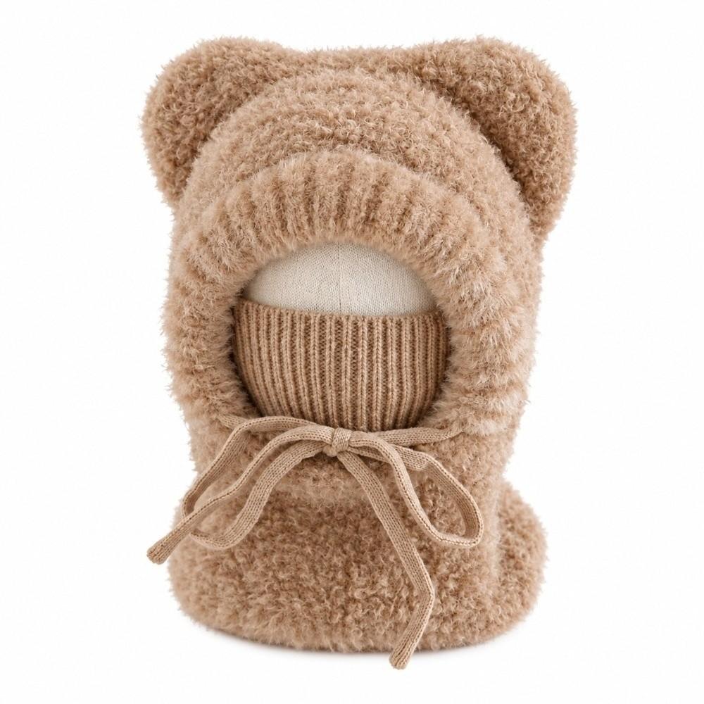 Thickened Kids Winter Beanie Knitted Thick Warm Balaclava Hooded Scarf Hat Toddlers