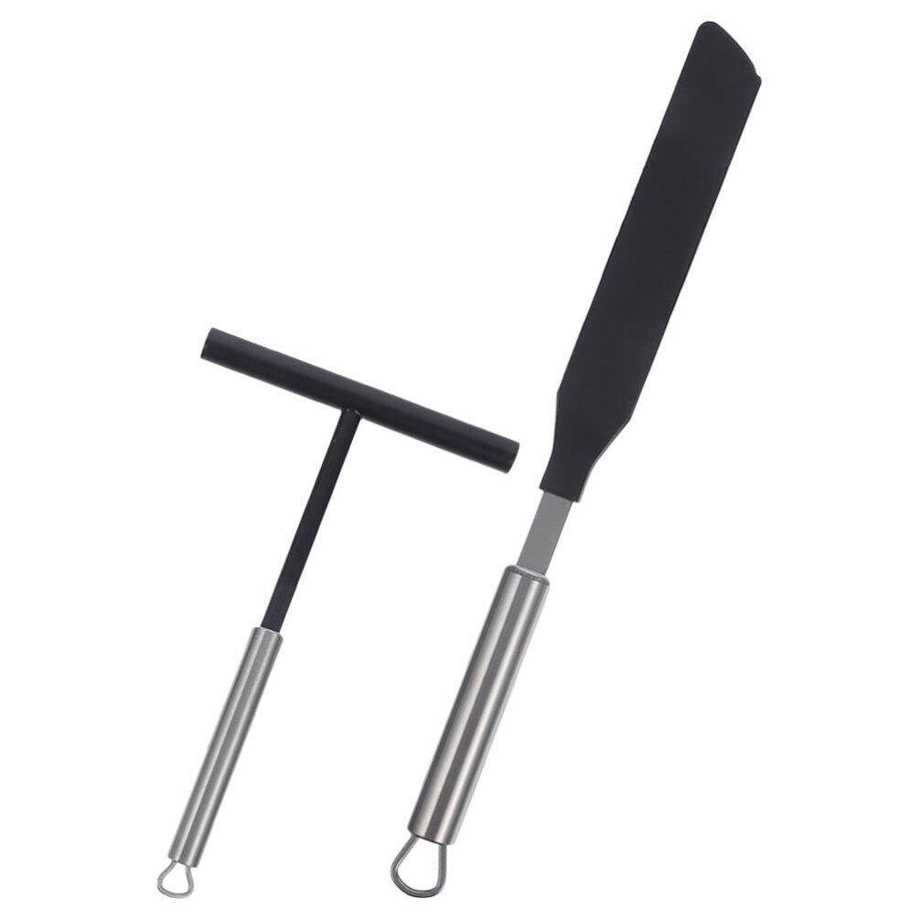 Luxshiny Crepe Spreader and Spatula Kit, T-shaped Stainless Steel Crepe Spreader Tool, Crepe Pan Maker, Pancake Spatula Set