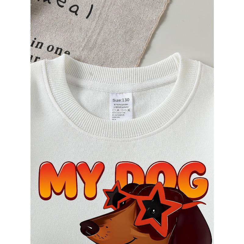 Apparel for Girls, My Canine Companion Is My Valentine(3)_1, Girls', Relaxed Long Sleeve Top for Spring/Fall, Adorable Sweatshirts, Fun Graphic Design