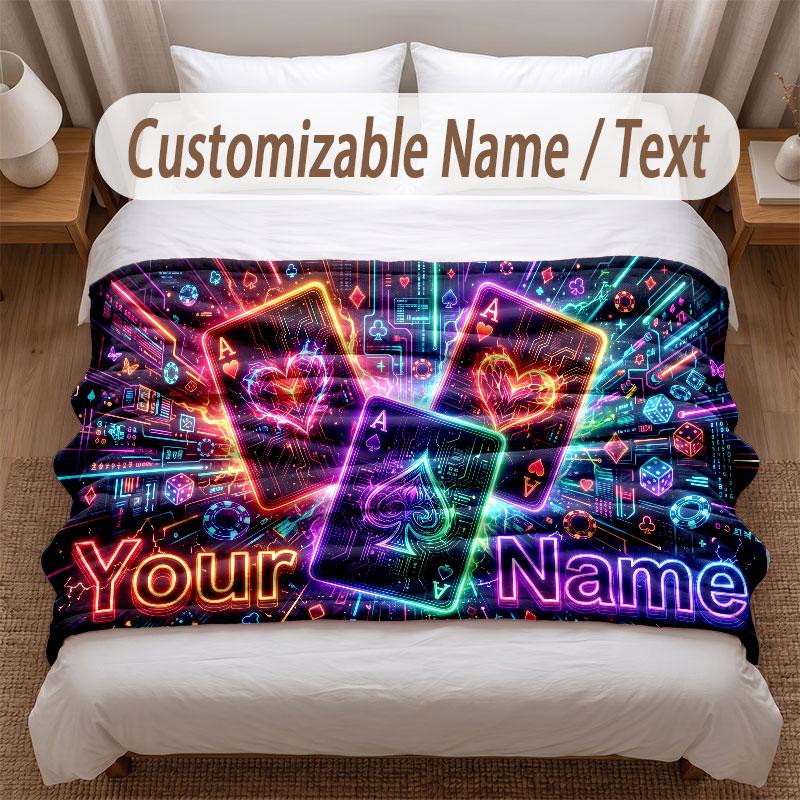Cards Casino Theme Soft Blanket Personalized Custom Name Text Print Warm Blanket Home Sofa Bedroom Decor