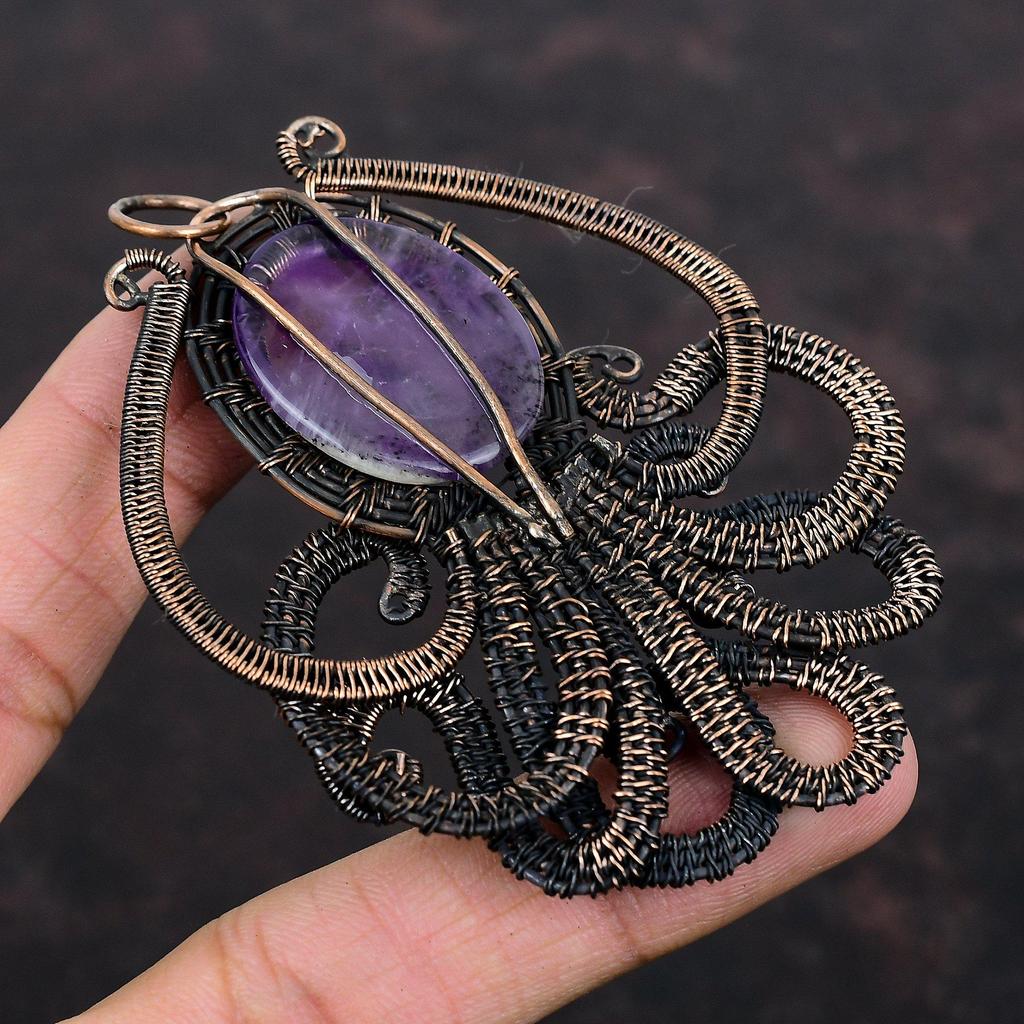 Super 23 Amethyst Anhänger Kupferdraht umwickelter Anhänger Oktopus Schmuck Edelstein Anhänger Kupferdraht Schmuck Jahrestagsgeschenk Handgemachter Anhänger
