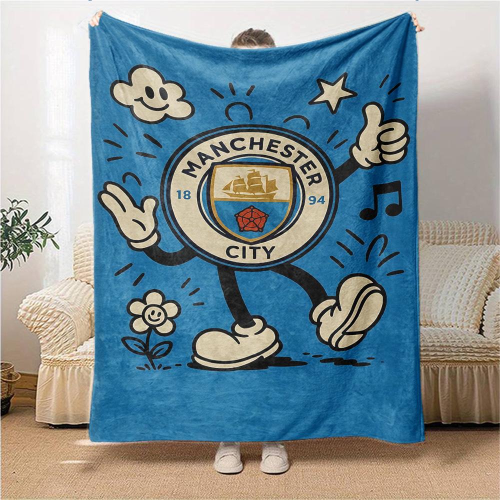 Coperte con Stemma Manchester City Flanella Stampata Traspirante Calda Coperta da Divano per Casa Ufficio Copriletti 0708a20