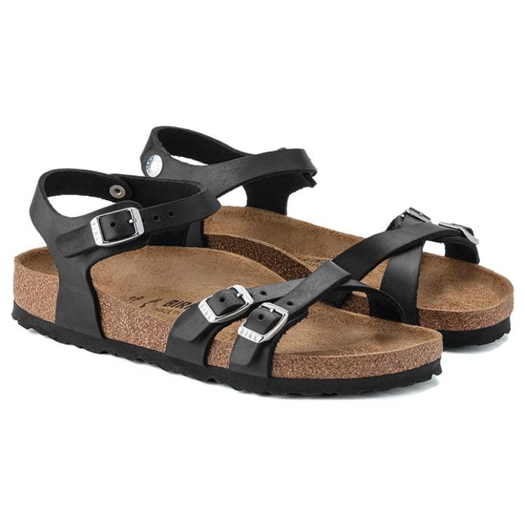 Birkenstock Top Grain Cow Leather Beach Sandals Women's Black Narrow 1021487