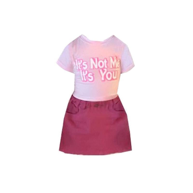 

Детская летняя одежда для девочек, костюм из 2 предметов для маленьких девочек, футболка с буквенным принтом, короткая юбка, комплект детской одежды для девочек 130