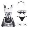 Women's Cutout Backless Frilly Maid Role Play Costume Lingerie Set