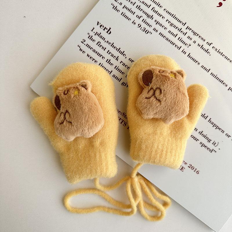 New Children's Gloves Autumn and Winter Korean Cartoon Cute Kapibara Velvet Thickened Warm Baby Gloves