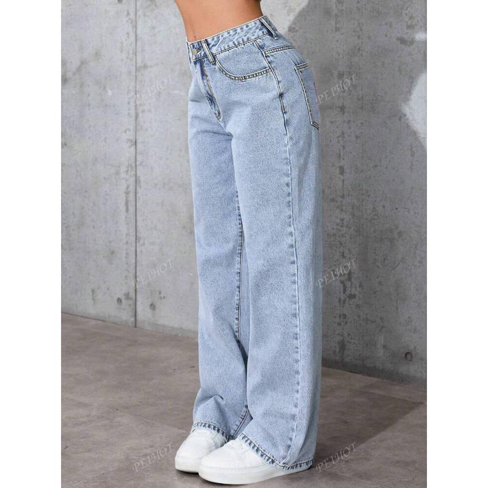 New Women's High Waist Straight Leg Jeans, Sweet & Spicy Style Loose Fit Denim Pants for Summer, Trendy Versatile Casual Trousers