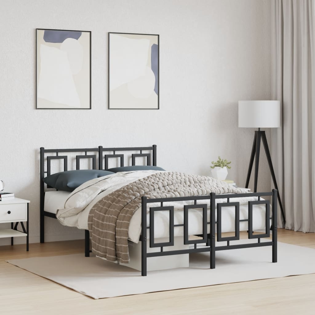 Metal Bed Frame with Headboard and Footboard Black 120x190 Cm