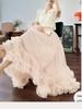 2026 New Women's Apricot Mesh A-Line Skirt High-Waist Slimming Gentle-Touch Long Skirt