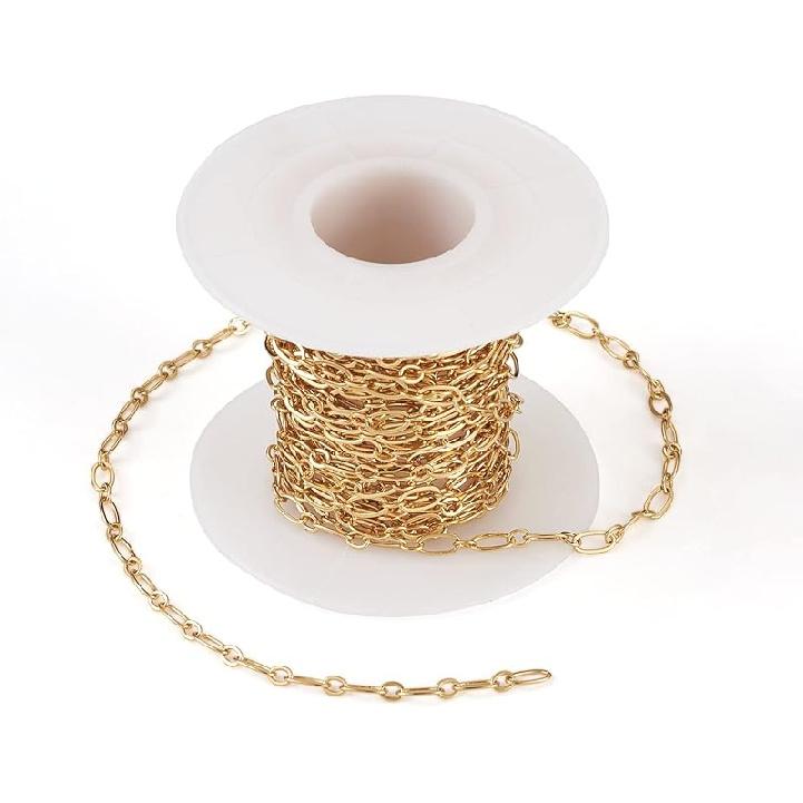 Pandahall 2 Rolls 14K Gold Plated Heart Link Chains Small Link Cable Chains 5 Yards Brass Gold Jewelry Chains for Permanent Jewelry Making Bracelet