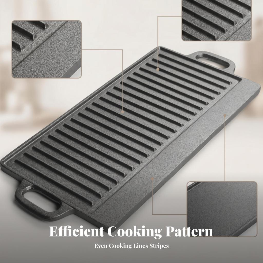 Rectangular Cast Grill Plate Built-in Handles Heavy-Duty