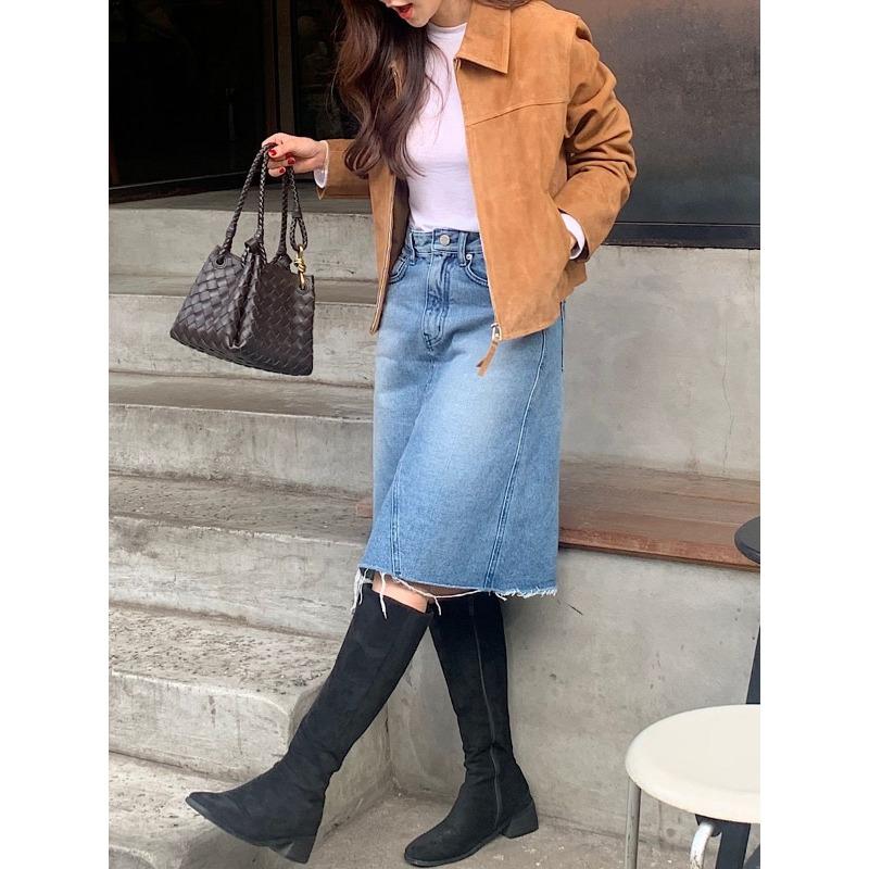 Women S Short Faux Suede Zip Up Stand Collar Jacket Casual Outerwear