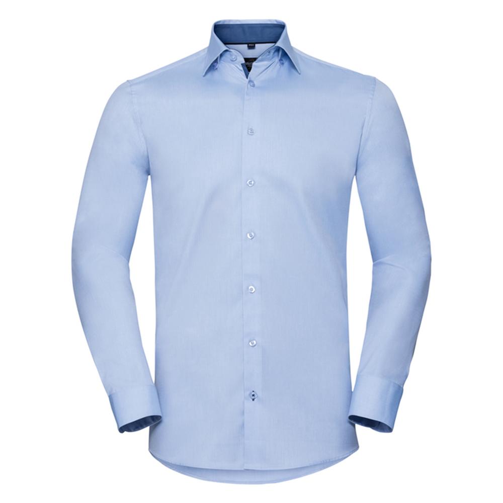 Russell Collection Mens Contrast Herringbone Tailored Long-Sleeved Shirt