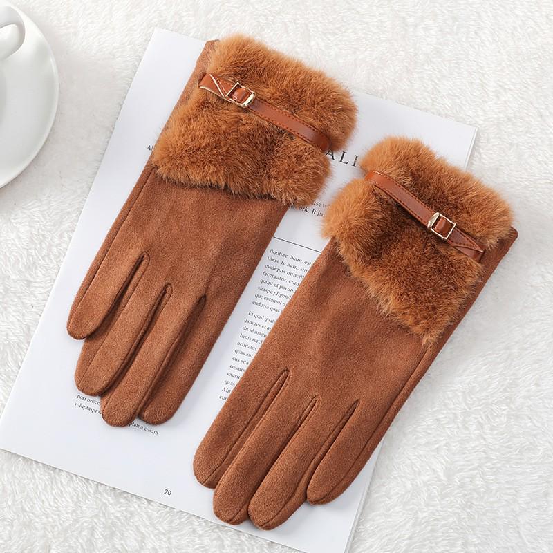 Women's Suede Velvet Bowknot Touchscreen Gloves - Warm & Cozy for Autumn/Winter