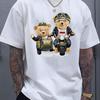 Summer 100 Cotton Fashionable Casual Sports Loose Cartoon Bear Pattern Printed Round Neck Short Sleeved Men's T-shirts