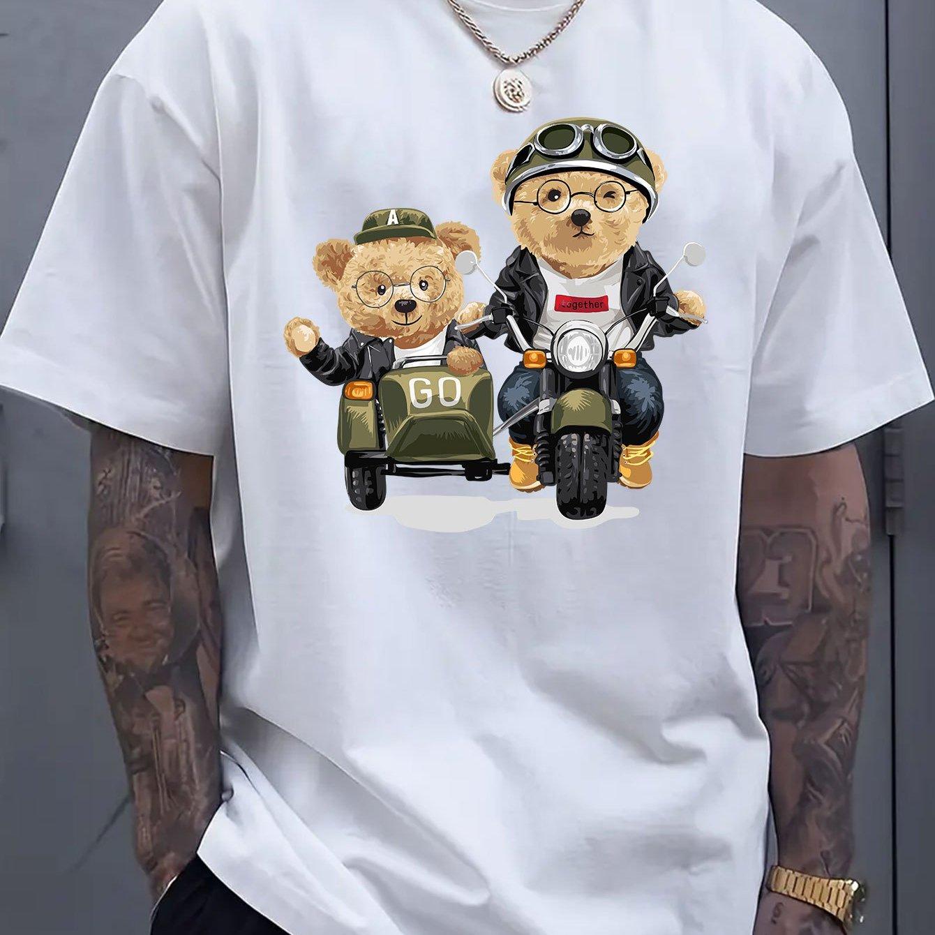 

Мужская летняя модная повседневная спортивная футболка с коротким рукавом и круглым вырезом, свободного кроя, с принтом в виде мультяшного медведя 4XL