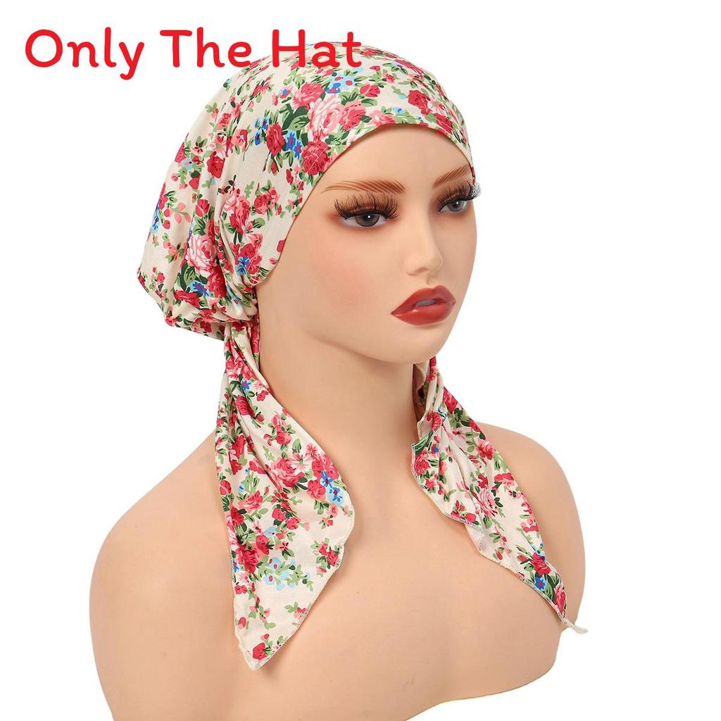 Elegant Floral Print Womens Headscarf Beanie With Polyester Material For All Seasons