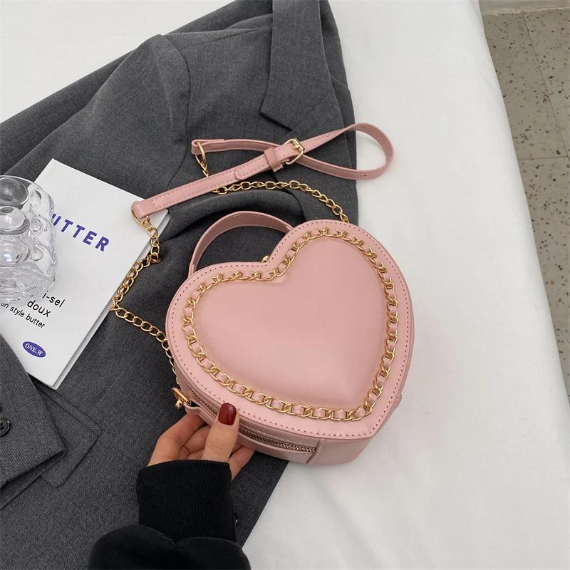 Red Heart-shaped Women's Bag  High-end Chain  Trendy Tasseled Bag  Retro Texture  Red PU Underarm Bag
