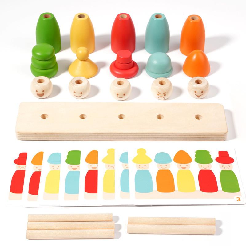 Color Sorting Toys Montessoris Wooden Early Learning Toys Fine Motor Skills Puppet Hat Face Match Creative Stacking Toys For Kid