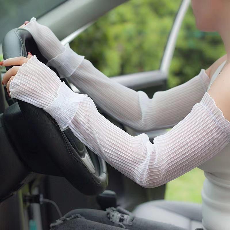 Maniche Estive da Donna con Protezione Solare, Senza Dita, in Pizzo a Rete, Copribraccia Traspiranti Sottili, Guantini per