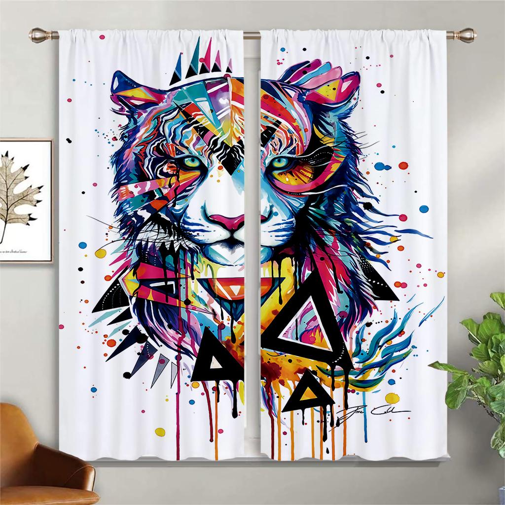 Lejon Under Stjärnhimlen Djur 3D-tryck Gardin Stångficka Sovrum Vardagsrum Kök Fyra Årstider Dekorativ Gardin