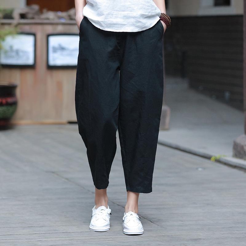 2026 Spring Women's Casual Cotton-Linen Harem Pants with Elastic Waist