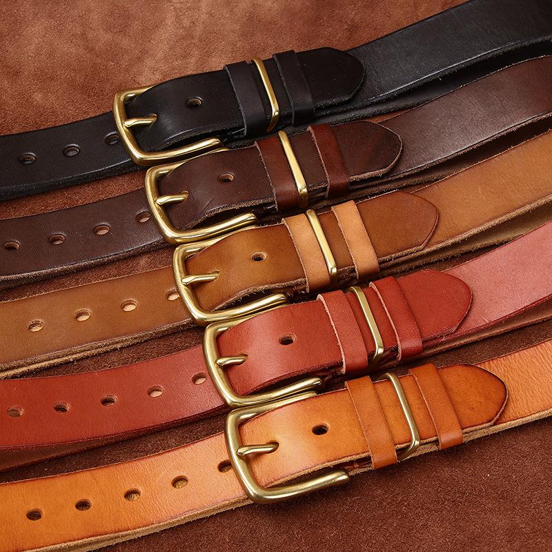 Men'S Retro Washed Old Vegetable Tanned First Layer Pure Cowhide Belt Leather Pin Buckle Casual Jeans Belt Men'S