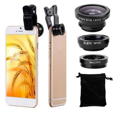 Objektivabdeckung Universal 3-in-1 Clip-On Angel-Eye+Makro+Weitwinkel Handyobjektiv Kamera-Kit