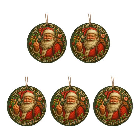 Funny Middle Finger Santa Christmas Ornament Naughty Acrylic Christmas Tree Hanging Ornaments for Window Wall Fireplace Home Tree Decor