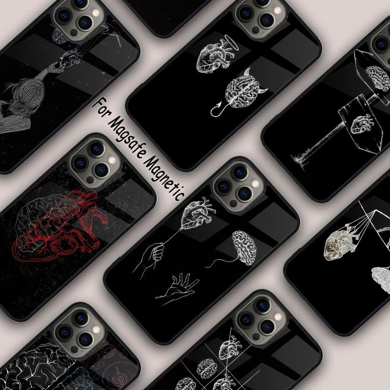 heart and brain Black Magnetic Phone Case For APPLE iPhone 17 Air 16 14 13 12 Pro Max 15 Plus Wireless Charge With MagSafe Cover