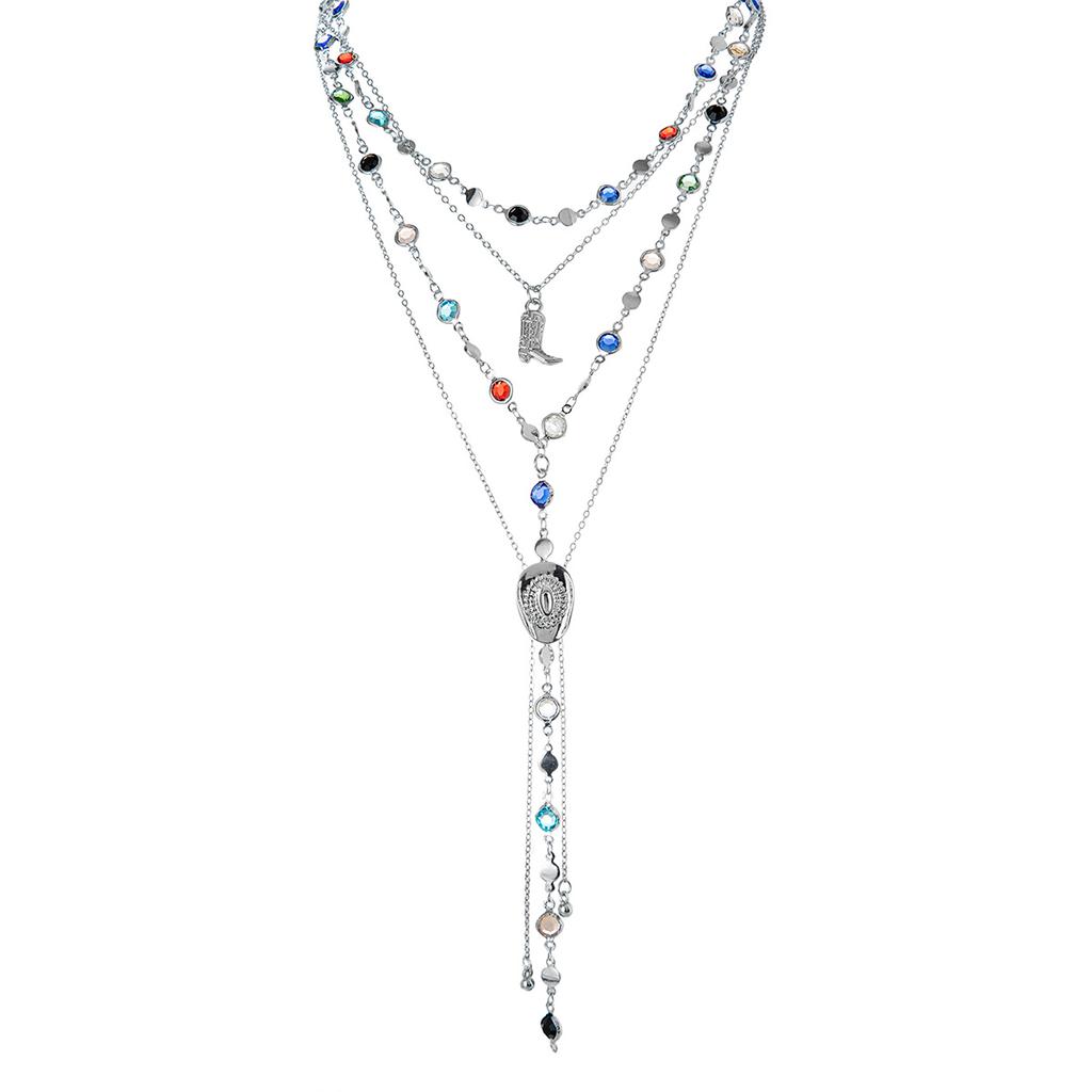 3 Western Style Denim Hat Boots Pendant Pull-out Necklace Long Colorful Round Bead Chain Y-shaped Women's Necklace Sweater Chain
