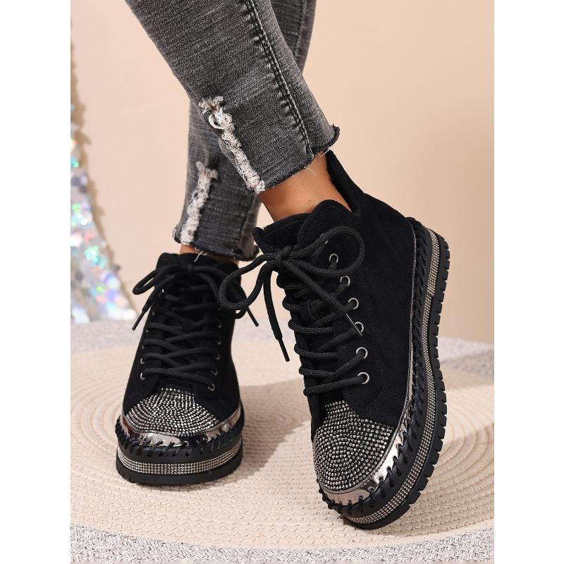 Muffin Lace-up Warm Cotton Shoes 2025 Winter New Platform Size Rhinestone Snow Boots for Women