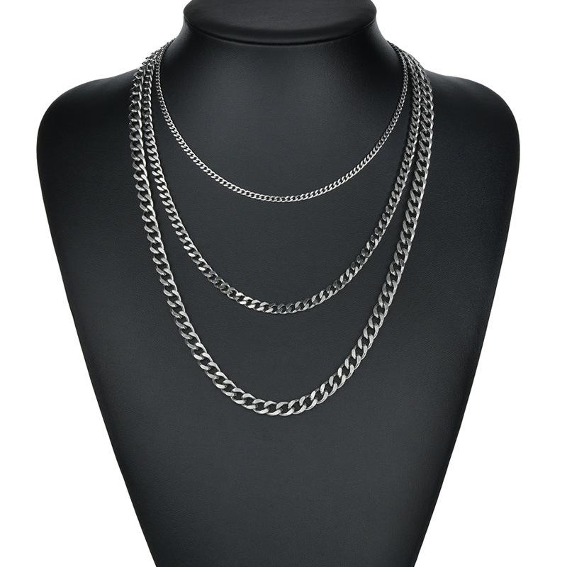 Simple Style Double-sided Polished Cuban Chain Necklace Stainless Steel Jewelry Men Women Geometric Line Element Electroplated