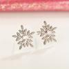 Silver Plated Leaf Snowflake CZ Stud Earrings, Sparkling Nature-Inspired Crystal Studs for Women