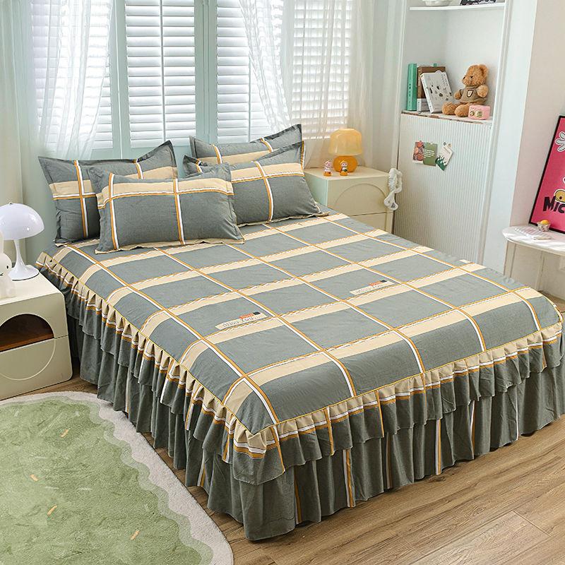 Bed Skirt Cotton Bedspread Set Embroidery Bed Dress Pillow Cases 3 Pieces/Set For King/Queen Double 1.5/1.8/2M Sheet Cover