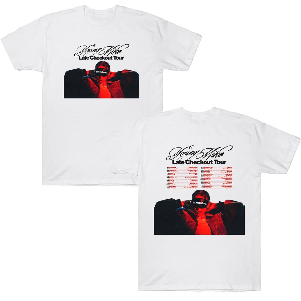 

Young Miko Late Checkout Tour T-shirts Hip Hop Style Graphic Tee Men Casual Loose Short Sleeve Top Street Style Women Cotton Tee XS белый