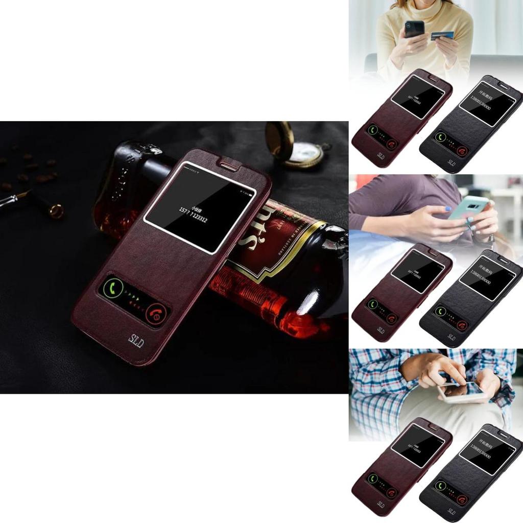 Für Samsung S6 S7 S7edge S6edge Premium Leder Handyhülle mit strapazierfähigem Doppel-Fenster-Klappdeckel für Büro und Pendeln